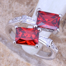 Jolly Red granate blanco CZ plateado anillo de joyería para mujer tamaño 5 / 6 / 7 / 8 / 9 R0773 2024 - compra barato