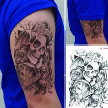 Мужские сексуальные Временные татуировки Череп Часы тело рука наклейки съемные модные черные Большие водонепроницаемые татуировки 2024 - купить недорого
