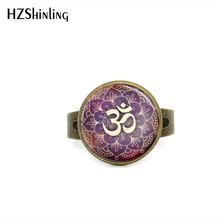 2017 New Style Yoga Jewelry Om Ring Purple  Flower Rings Om Symbol Buddhism Zen Art Ring Adjustable Ring For Women 2024 - buy cheap