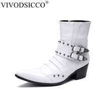 Vivodsicco botas masculinas de salto alto, couro legítimo, calçado masculino italiano social, sapato de cowboy de bico ponteagudo 2024 - compre barato