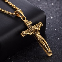 Fashion Women/Men's Gold-Black Color Cross Jesus Necklaces Stainless Steel Pendant Curb Chain Necklace Popular Jewelry Gift 2024 - buy cheap