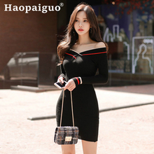 2019 Spring Knitted Dress Women V-neck Striped Mini Dress Club Wear for Ladies Knitting Corset Slim Bodycon Wrap Dresses Ladies 2024 - buy cheap