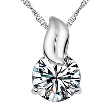 100% 925 sterling silver high quality water drop shiny crystal ladies`pendant necklaces short chain jewelry gift wholesale 2024 - buy cheap
