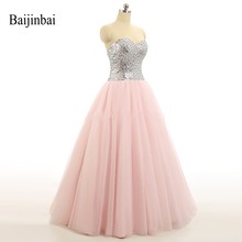 Baijinbai New Pink Sweetheart Lace Back Wedding Dresses 2019 Corset Beading Sequined Tulle Tiered Vestido De Noiva Bridal Dress 2024 - buy cheap