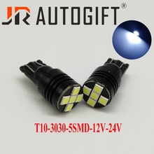 Lâmpada de led branca para carro, luz para automóveis de alta qualidade t10 w5w 5 smd 100 12v-24v, 3030 192 5smd 5 lâmpadas brancas por atacado com 501 peças 2024 - compre barato