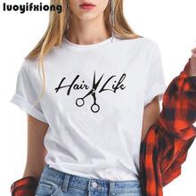 Luoyifxiong 2019 Summer Harajuku Women T Shirt Short Sleeve Funny Tee Shirt Femme Hair Life Printed Scissors T Shirt Women Tops 2024 - buy cheap