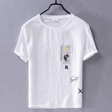 New style brand t-shirt men linen and cotton white t shirt mens fashion summer casual t shirts for men tops chemise camiseta 2024 - buy cheap