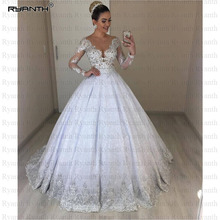 Vestido de noiva Luxury Ball Gown Wedding Dress 2019 Sexy Long Sleeves Lace Wedding Dress Shinning Princess Robe De Mariage 2024 - buy cheap