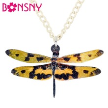 Bonsny-collar con colgante de libélula para mujer y niña, joyería acrílica con diseño de libélula de color amarillo, a la moda, para verano 2024 - compra barato
