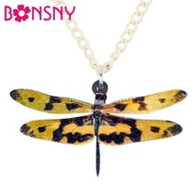 Bonsny Statement Acrylic Yellow Spotted Dragonfly Necklace Pendant Choker Fashion Animal Insect Jewelry For Women Girls Summer 2024 - buy cheap