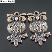 Wholesale (10 pieces) Antique Copper Tone Alloy Owl Charms Necklace Pendant Cute Animal Jewelry Findings 28*16*2mm AU32074 2024 - купить недорого