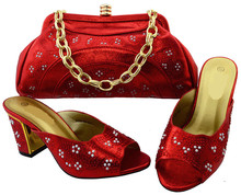 Preciosos zapatos de tacón rojos para mujer con bolsa y diamantes de imitación, zapatos africanos que combinan con bolso, conjunto para vestido BCH-40 2024 - compra barato
