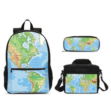 Conjunto de bolsos escolares con mapa del mundo para niños y mujeres, morral de hombro, bolso para bolígrafos, Bolsa para comida, Bolsa Escolar para Mujer, 3 uds. 2024 - compra barato