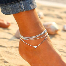 Tornozeleira coração praia multicamadas, bracelete de tornozelo boêmio em forma de coração, joias tornozeleiras para mulheres, joias para perna indiana 2024 - compre barato