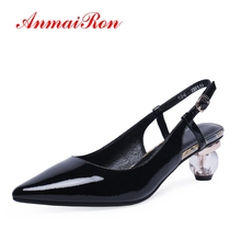 AnmaiRon   Basic  Med  Strange Style  Pumps Women Shoes  Pointed Toe  Casual  Buckle Strap  Shoes Woman Size 34-39 LY1449 2024 - buy cheap