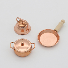 3pcs/Set Bronze Frying Pan Cooking Pot Kettle Cookware Kitchen Cooking Kit Dolls Accessories 1:12 Scale Dollhouse Miniature 2024 - buy cheap