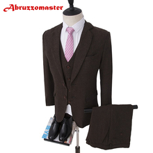 New man coat for Groom Tuxedos Dark Brown man coat For Wedding Suits Groomsman Suit Harringbone 2 Style Tailor Suit   Blazer 2024 - buy cheap
