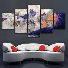 Modular Pictures Canvas Art 5 Pieces Woman And Butterfly HD Prints Poster Frame Decor Modern Living Room Wall Abstract Paintings 2024 - buy cheap