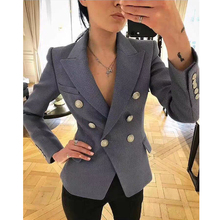 2019 New Fashion Light Blue Blazers Women Double-breasted Silver Metal Lion Head Button Thick Work Office Lady Blazer Coats 2024 - buy cheap