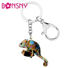 Bonsny Statement Acrylic Floral Chameleon Key Chain Keychain Pendant Punk Animal Jewelry For Women Girls Bag Car Charms Gift New 2024 - buy cheap