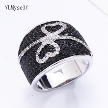 Anel adorável preto e branco, pedras de zircônia aaa, design de coração, joias agradável, anéis de dedo para mulheres 2024 - compre barato