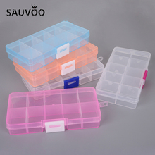 SAUVOO-caja de almacenamiento de plástico transparente con 10/15 rejillas ajustables, caja organizadora rectangular para herramientas pequeñas de joyería 2024 - compra barato