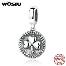 Wostu New Arrival Real 925 Sterling Silver Lucky Clovers Pendant Fit Original Charms Bracelet Fine Authentic Jewelry Women Gift 2024 - buy cheap