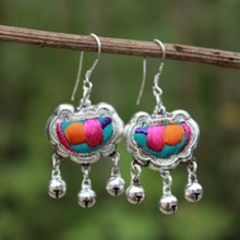 charming Retro tassel embroidery ethnic Miao silver  lock Gourd old earrings fine jewelry 100% handmade best birthday 2024 - buy cheap
