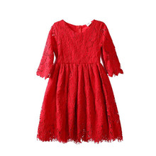 DFXD Toddler Girl Lace Dress 2018 New Autumn High Quality Children Clothes Baby Half Sleeve Red Party Princess Dress 2-8Y 2024 - buy cheap