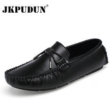 JKPUDUN Genuine Cow leather Mens Loafers 2017 Fashion Handmade Moccasins Leather Men Casual Shoes Black Slip On Men's Boat Shoe 2024 - buy cheap