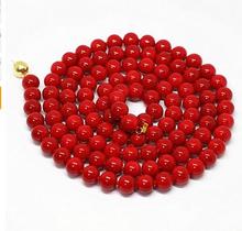 Collar de cuentas redondas de coral rojo de 8mm, accesorio para fiesta de Mujer Bonita, joyería de cadena larga, Jewelrygirl, fiesta de bodas, Dubai de lujo 2024 - compra barato