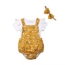 Infant Baby Girls Clothing Sets 3pcs Summer Clothes Short Sleeve T-shirt Floral Romper Babygrow Outfits Sunsuit 2024 - buy cheap