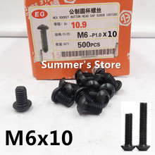 100pcs/lot ISO7380 M6 Alloy Steel Hex Socket Button Head Cap Screw M6*10mm black mushroom head screw bolt Grade10.9 2024 - buy cheap