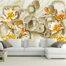 The custom 3D murals,Chinese 3D solid background wall lotus murals , the living room sofa TV wall bedroom background wall paper 2024 - buy cheap