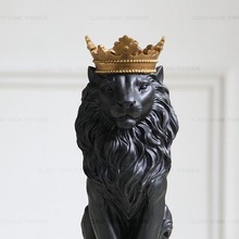 Resina criativa de rei leão, preta, estatuetas, decoração de casa, objetos de decoração, vintage, ornamento, figuras de animais, presentes 2024 - compre barato