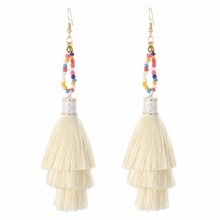 Idealway Long Colorful Thread Tassel Earrings For Women Bohemian Beads Earing Ethnic Gold Color Coins Drop Dangling Earring 2024 - buy cheap