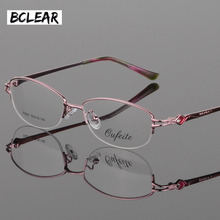 Bclear, óculos femininos vintage, armação de metal, óculos meio aro, lentes transparentes, diamante óptico, óculos de grau, feminino 2024 - compre barato