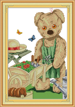 Gardening bear cross stitch kit aida 14ct 11ct count print canvas cross stitches   needlework embroidery DIY handmade 2024 - buy cheap