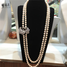 NEW Hot sell European American styles natural 8-9MM white baroque pearl necklace fashion jewelry 30inches 2024 - buy cheap