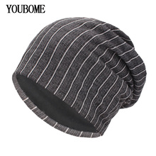 Youbome novo chapéu de malha feminino para inverno, gorro casual listrado para homens, gorro quente baggy 2024 - compre barato