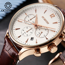 Мужские кварцевые часы OCHSTIN, люксовый бренд, водонепроницаемый хронограф, Кожаные Деловые наручные часы, мужские часы 2024 - купить недорого