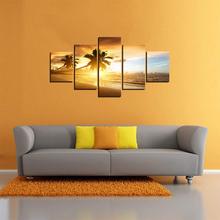 Canvas Painting Living Room Decor 5 Pieces Sunset Beach Wave Coconut Trees Seascape Poster Wall Art HD Prints Pictures Framework 2024 - buy cheap