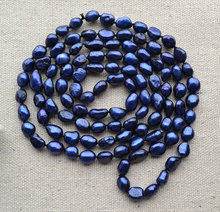 Collar de perlas de agua dulce con forma Barroca, collar de 100%, Color azul marino, 8x11mm, 50 pulgadas, joyería de perlas largas 2024 - compra barato