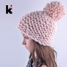 Winter hat for women Beanies new lovely Beanie girl harajuku caps hand-crocheted acrylic fiber wool Pompons ladies knit hats 2024 - buy cheap