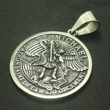 Newest Cool 316L Stainless Steel Star Big SAINT MICHAEL PROTECT US Round Medal Pendant 2024 - buy cheap