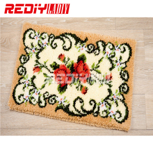 3D Latch Hook Rug Kits DIY Needlework Unfinished Crocheting Rug Yarn Cushion Mat Red Flowers Embroidery Carpet Rug Needlework 2024 - buy cheap