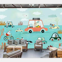 beibehang Wallpaper custom large high-end hand-painted cute environmental animal cartoon car background wall papel de parede 2024 - buy cheap