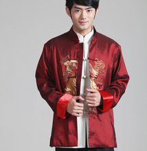 Long Sleeve Embroidery Dragon Chinese Traditional Costume Mens Vintage Martial Arts Kung Fu Shirt Red Color Jacket Outwear 2024 - buy cheap