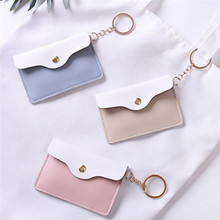 1Pc Women Girl Leather ID Card Holder Keychain Bags Badge Key Ring Wallet 4 Colors 2024 - buy cheap