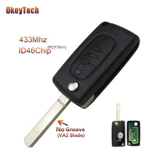 OkeyTech-mando a distancia CE0523 para coche, llave central de 3 botones VA2 para Peugeot Citroen, 433 Mhz, Chip ID46 PCF7941 2024 - compra barato